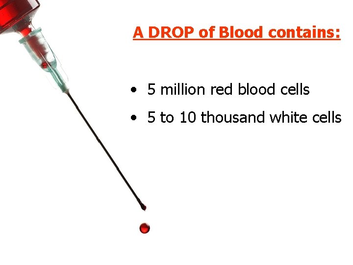 A DROP of Blood contains: • 5 million red blood cells • 5 to