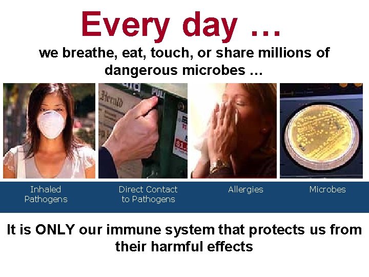 Every day … we breathe, eat, touch, or share millions of dangerous microbes …