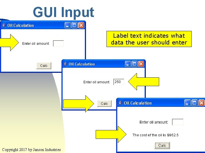 GUI Input Label text indicates what data the user should enter 29 Copyright 2017