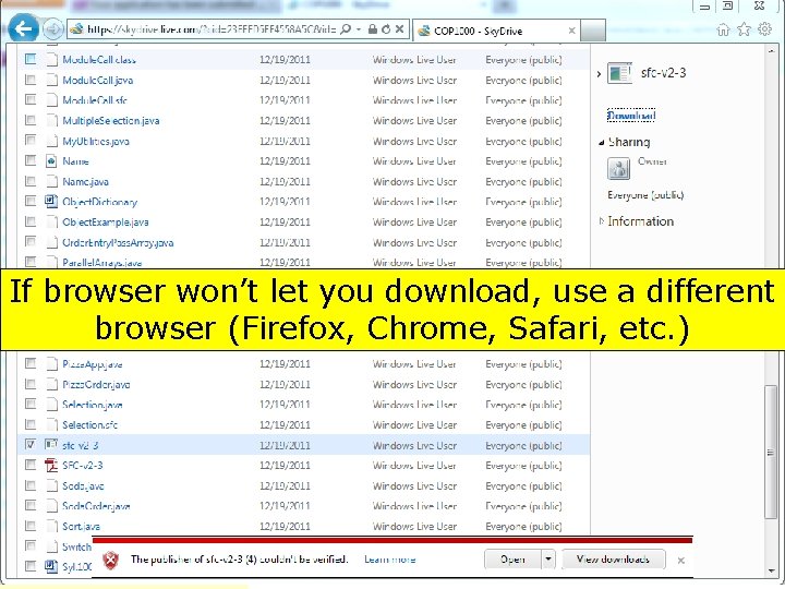 If browser won’t let you download, use a different browser (Firefox, Chrome, Safari, etc.