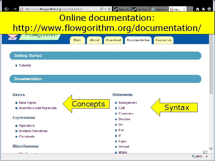 Online documentation: http: //www. flowgorithm. org/documentation/ Concepts Syntax 62 Copyright 2017 by Janson Industries