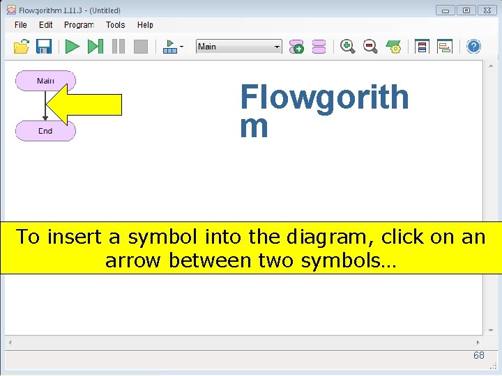 Flowgorith m To insert a symbol into the diagram, click on an arrow between