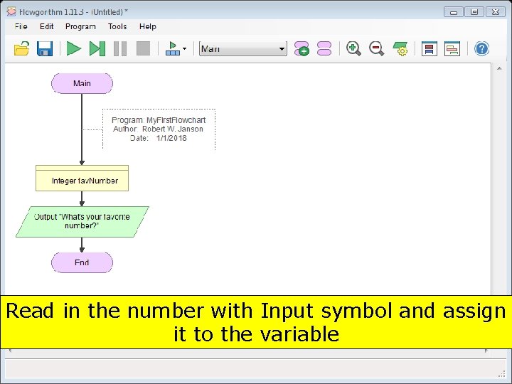 Read in the number with Input symbol and assign it to the variable 85