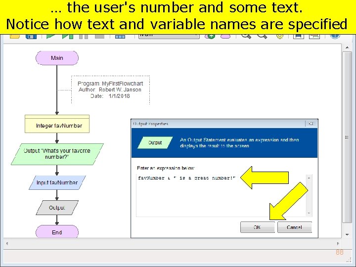 … the user's number and some text. Notice how text and variable names are