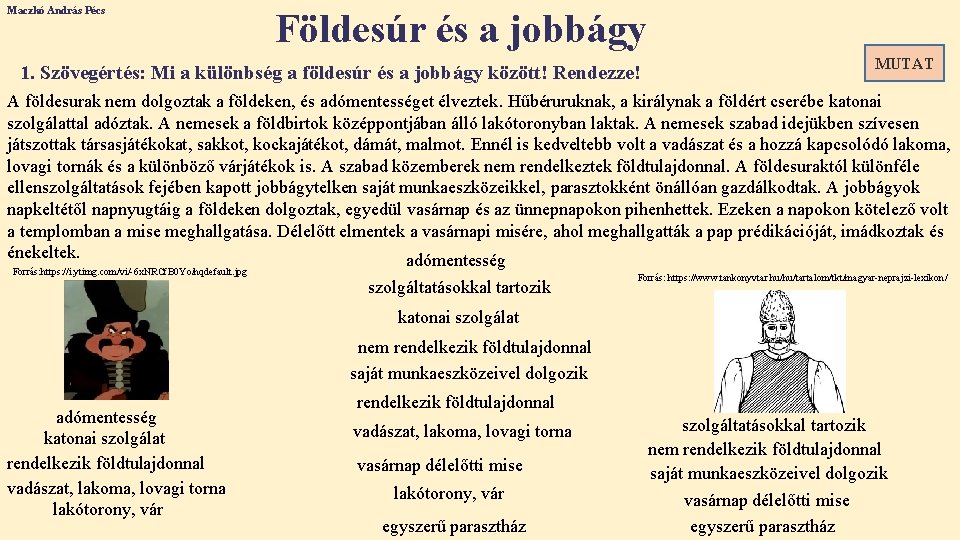 Maczkó András Pécs Földesúr és a jobbágy 1. Szövegértés: Mi a különbség a földesúr