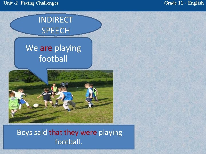 Unit -2 Facing Challenges INDIRECT SPEECH We are playing football Boys said that they