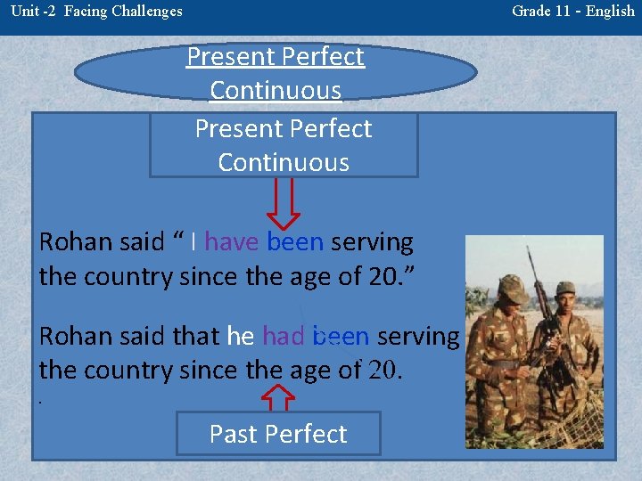 Grade 11 - English Unit -2 Facing Challenges Present Perfect Continuous Rohan said “