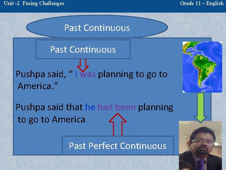 Grade 11 - English Unit -2 Facing Challenges Past Continuous Pushpa said, “ I