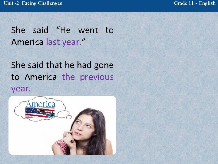 Unit -2 Facing Challenges She said “He went to America last year. ” She