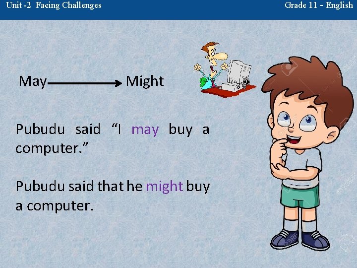 Grade 11 - English Unit -2 Facing Challenges May Might Pubudu said “I may