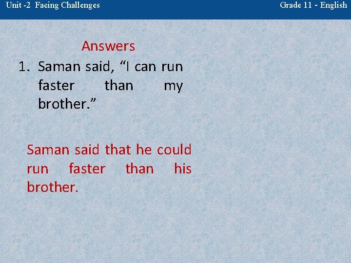 Unit -2 Facing Challenges Answers 1. Saman said, “I can run faster than my