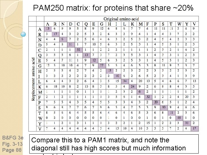 PAM 250 matrix: for proteins that share ~20% identity B&FG 3 e Fig. 3