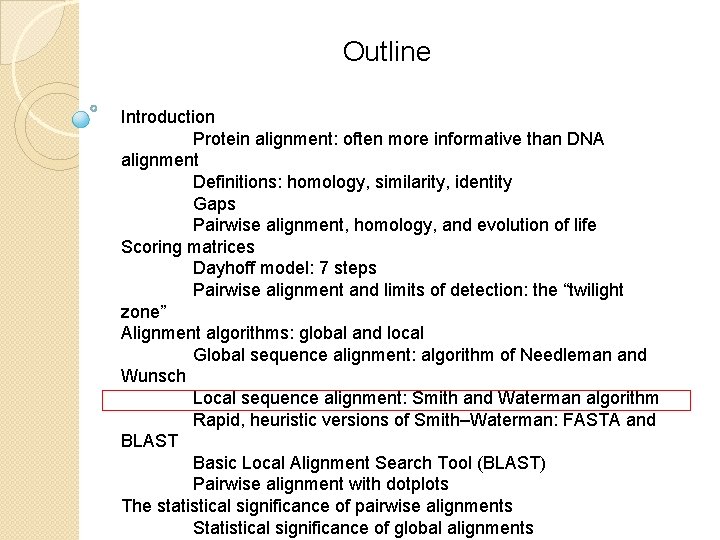 Outline Introduction Protein alignment: often more informative than DNA alignment Definitions: homology, similarity, identity