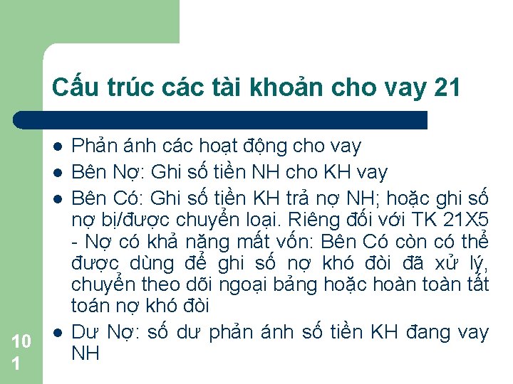 Cấu trúc các tài khoản cho vay 21 l l l 10 1 l