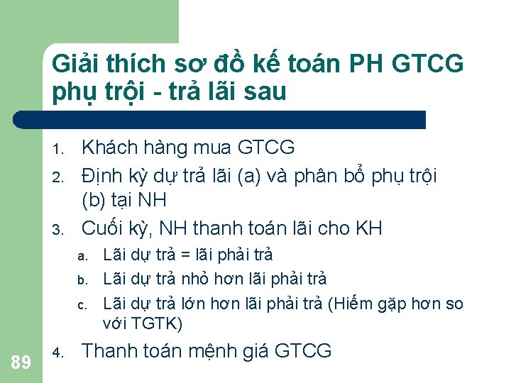 Giải thích sơ đồ kế toán PH GTCG phụ trội - trả lãi sau