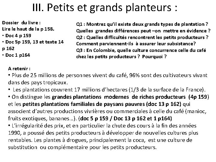 III. Petits et grands planteurs : Dossier du livre : Lire le haut de