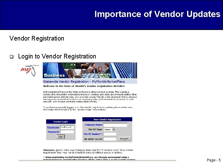 Importance of Vendor Updates Vendor Registration q Login to Vendor Registration Page - 5