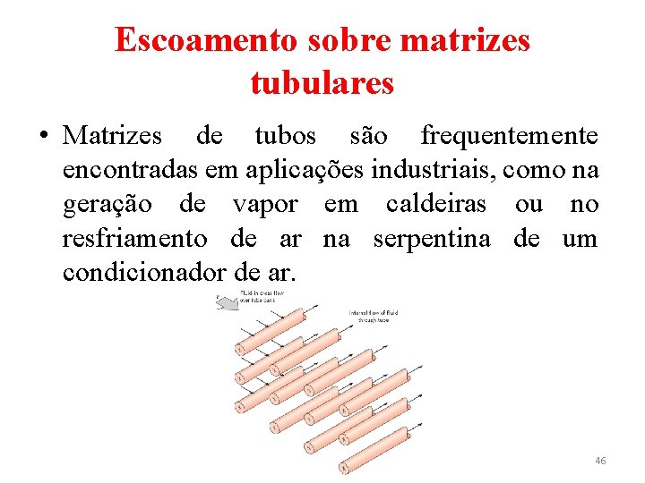 Escoamento sobre matrizes tubulares • Matrizes de tubos são frequentemente encontradas em aplicações industriais, Escoamento sobre matrizes tubulares • Matrizes de tubos são frequentemente encontradas em aplicações industriais,