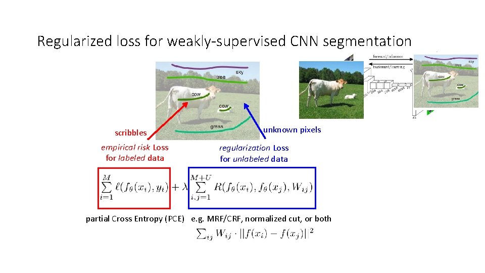 Regularized loss for weakly-supervised CNN segmentation scribbles empirical risk Loss for labeled data unknown Regularized loss for weakly-supervised CNN segmentation scribbles empirical risk Loss for labeled data unknown