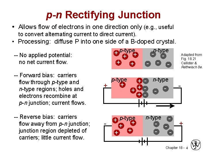 p-n Rectifying Junction • Allows flow of electrons in one direction only (e. g.