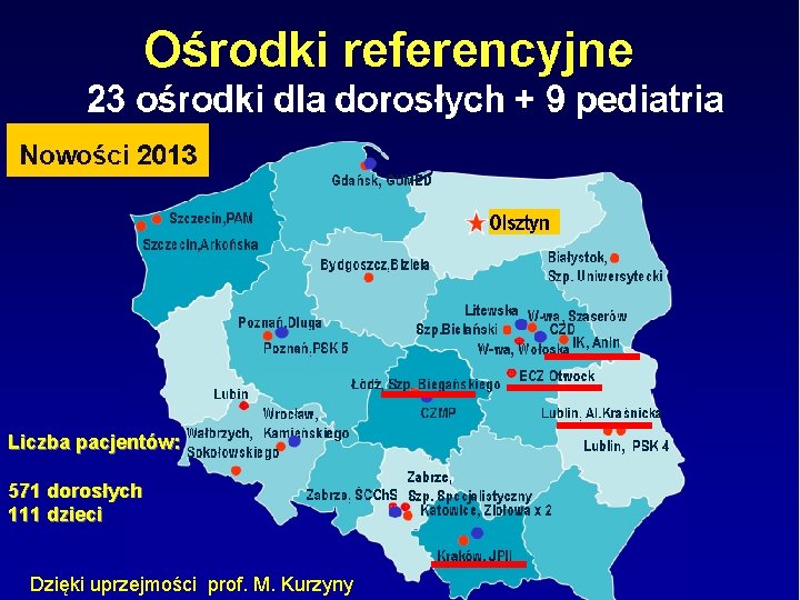 ny Liczba pacjentów: 571 dorosłych 111 dzieci Dzięki uprzejmości prof. M. Kurzyny ny Liczba pacjentów: 571 dorosłych 111 dzieci Dzięki uprzejmości prof. M. Kurzyny