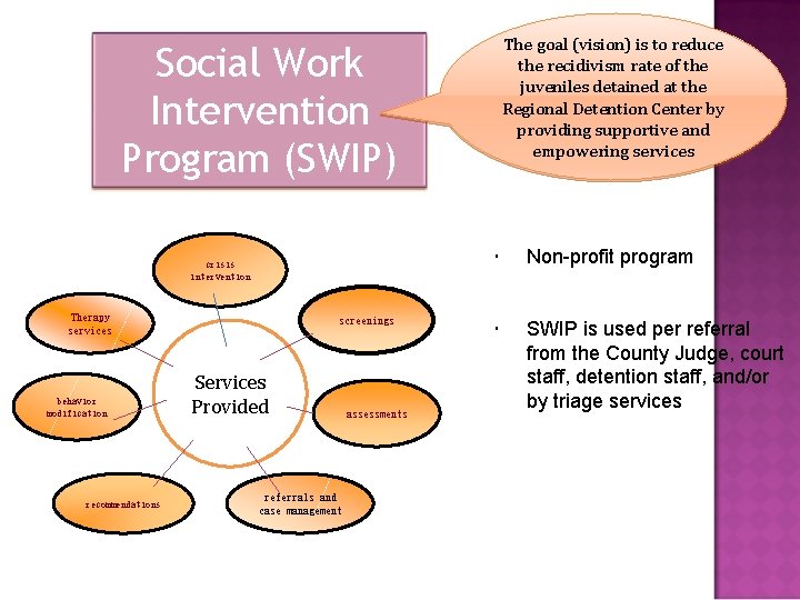 The goal (vision) is to reduce the recidivism rate of the juveniles detained at