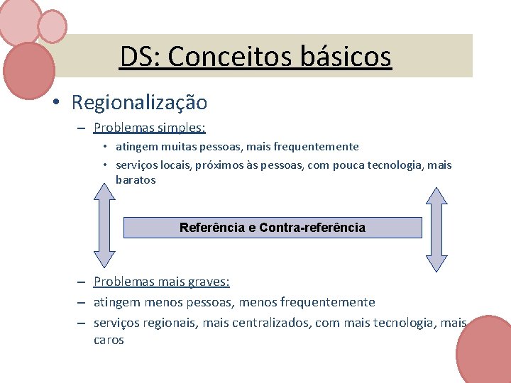 DS: Conceitos básicos • Regionalização – Problemas simples: • atingem muitas pessoas, mais frequentemente