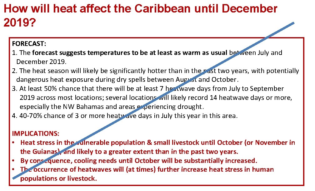 How will heat affect the Caribbean until December 2019? FORECAST: 1. The forecast suggests