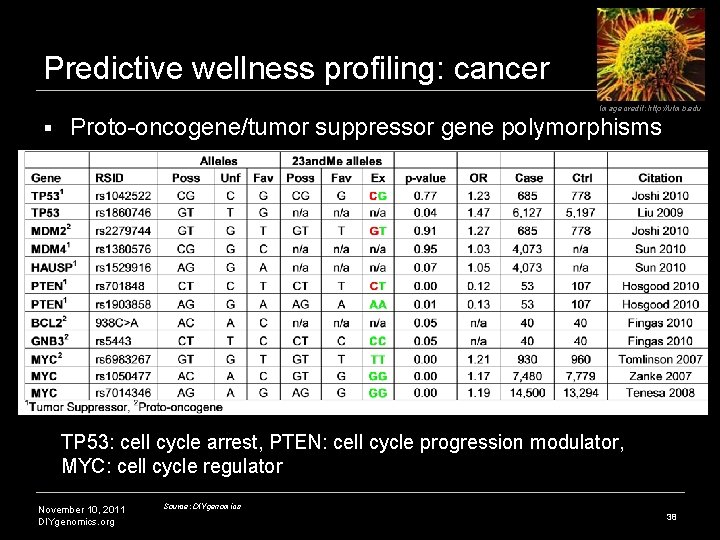 Predictive wellness profiling: cancer Image credit: http: //utmb. edu § Proto-oncogene/tumor suppressor gene polymorphisms Predictive wellness profiling: cancer Image credit: http: //utmb. edu § Proto-oncogene/tumor suppressor gene polymorphisms