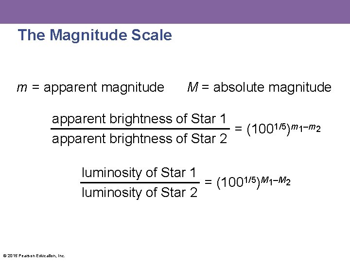 The Magnitude Scale m = apparent magnitude M = absolute magnitude apparent brightness of