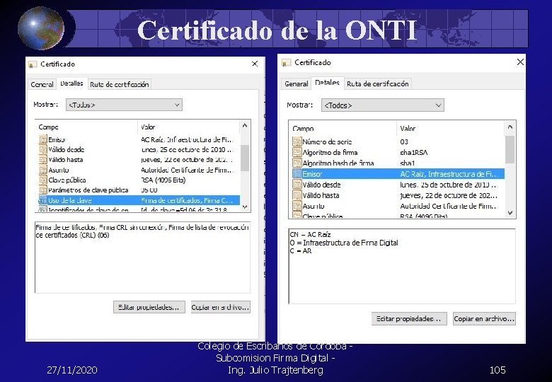Certificado de la ONTI 27/11/2020 Colegio de Escribanos de Cordoba - Subcomision Firma Digital