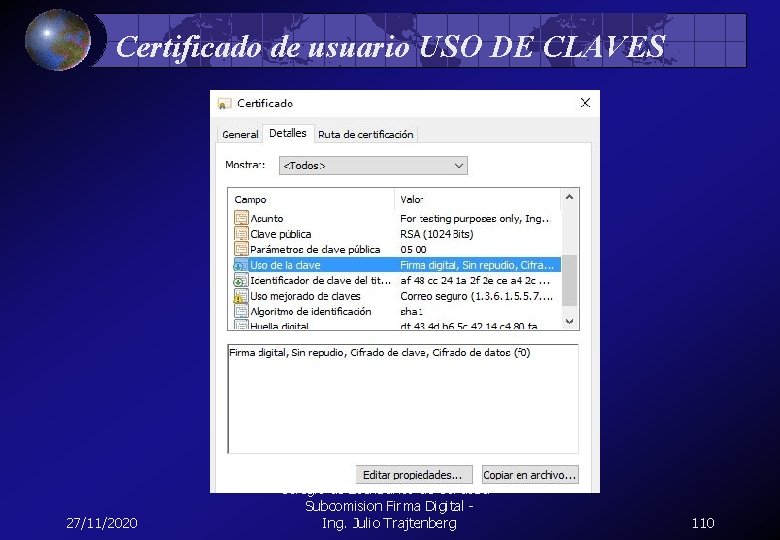 Certificado de usuario USO DE CLAVES 27/11/2020 Colegio de Escribanos de Cordoba - Subcomision