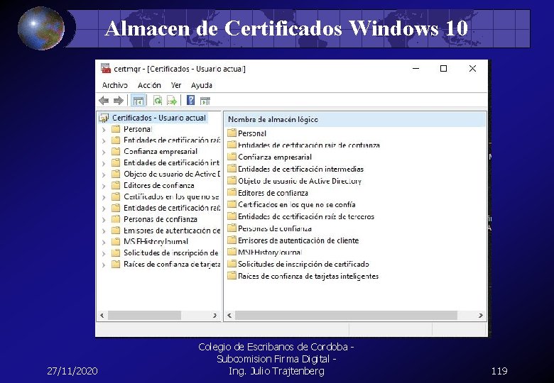 Almacen de Certificados Windows 10 27/11/2020 Colegio de Escribanos de Cordoba - Subcomision Firma