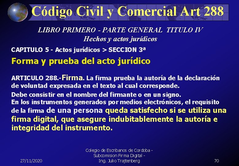 Código Civil y Comercial Art 288 LIBRO PRIMERO - PARTE GENERAL TITULO IV Hechos