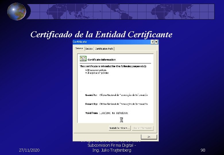 Certificado de la Entidad Certificante 27/11/2020 Colegio de Escribanos de Cordoba - Subcomision Firma
