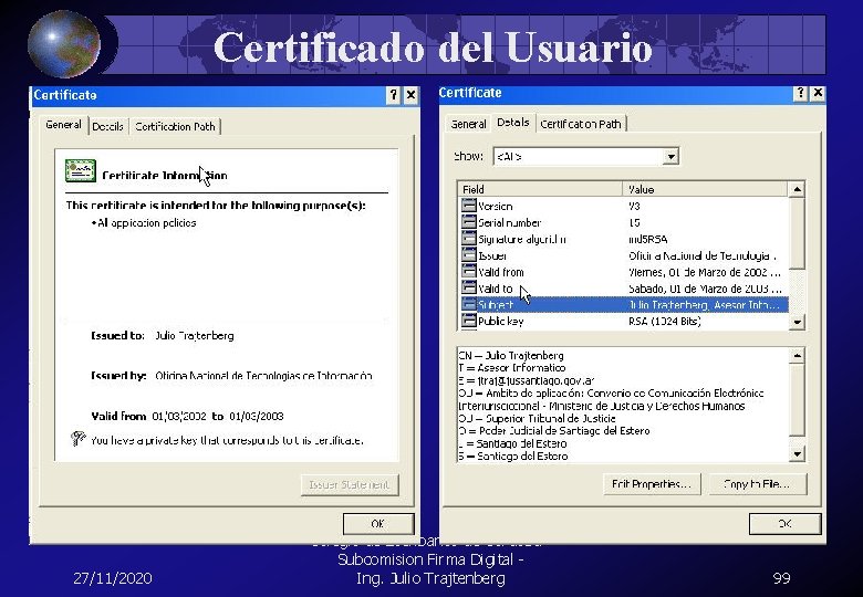 Certificado del Usuario 27/11/2020 Colegio de Escribanos de Cordoba - Subcomision Firma Digital -