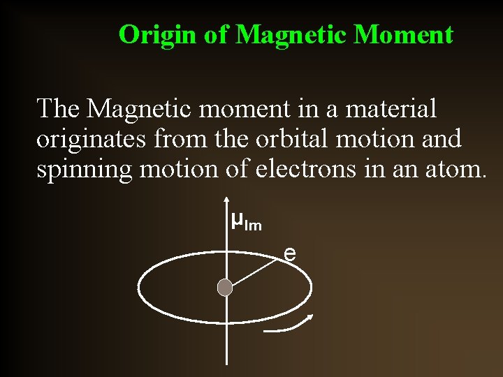 Origin of Magnetic Moment The Magnetic moment in a material originates from the orbital