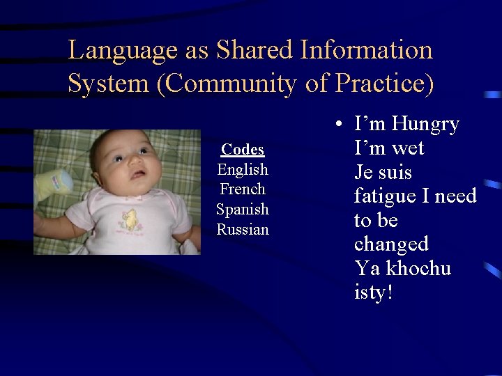 Language as Shared Information System (Community of Practice) Codes English French Spanish Russian • Language as Shared Information System (Community of Practice) Codes English French Spanish Russian •