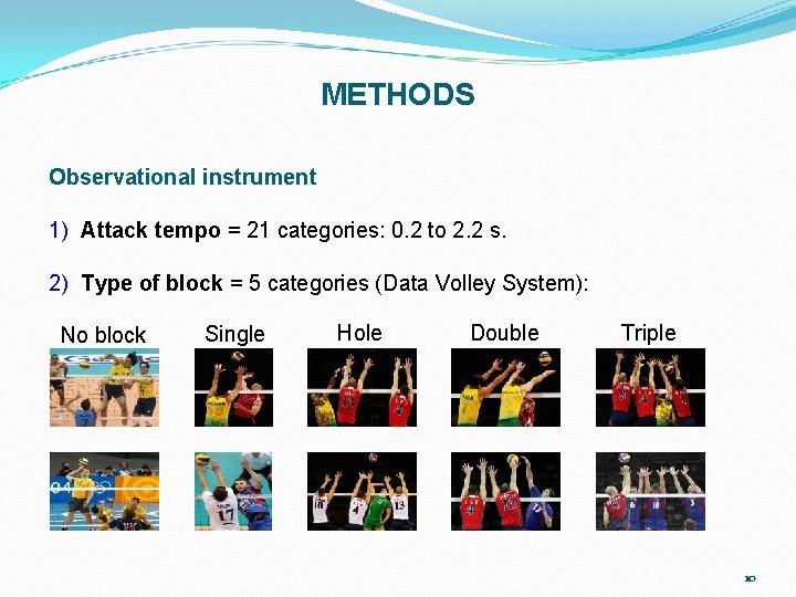 METHODS Observational instrument 1) Attack tempo = 21 categories: 0. 2 to 2. 2