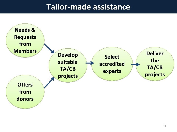 Tailor-made assistance Needs & Requests from Members Develop suitable TA/CB projects Select accredited experts