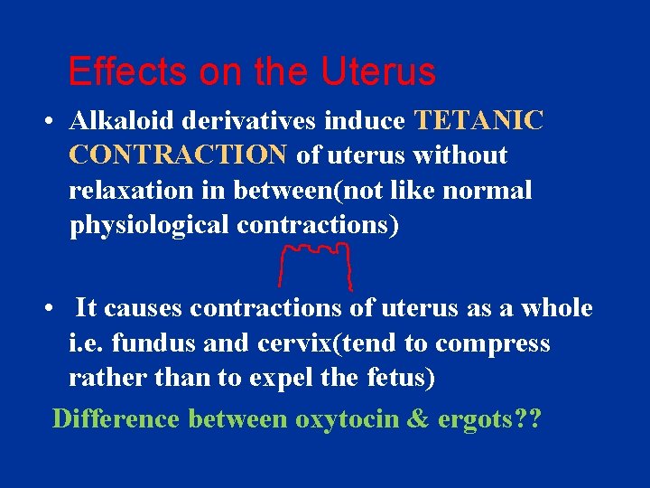 Effects on the Uterus • Alkaloid derivatives induce TETANIC CONTRACTION of uterus without relaxation