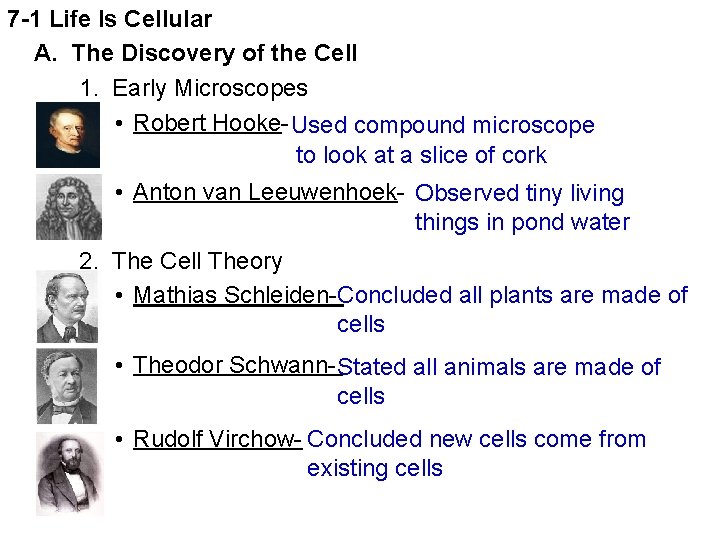 7 -1 Life Is Cellular A. The Discovery of the Cell 1. Early Microscopes
