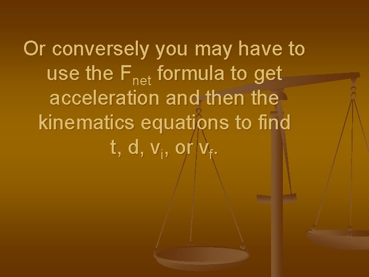 Or conversely you may have to use the Fnet formula to get acceleration and