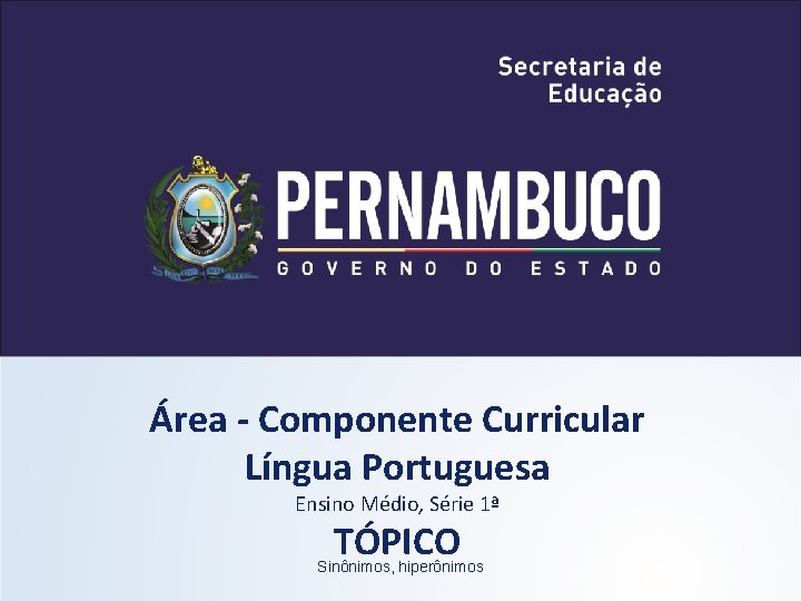 Área - Componente Curricular Língua Portuguesa Ensino Médio, Série 1ª TÓPICO Sinônimos, hiperônimos 