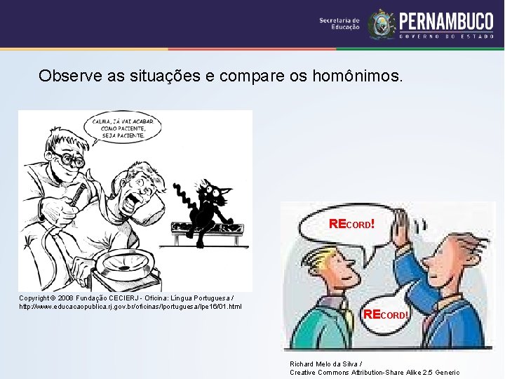 Observe as situações e compare os homônimos. RECORD! Copyright © 2008 Fundação CECIERJ -