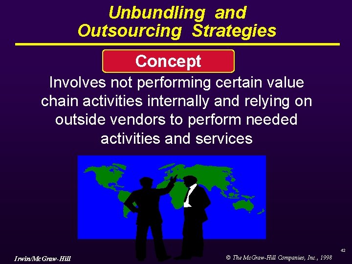 Unbundling and Outsourcing Strategies Concept Involves not performing certain value chain activities internally and Unbundling and Outsourcing Strategies Concept Involves not performing certain value chain activities internally and