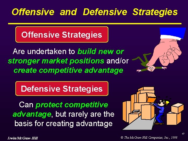 Offensive and Defensive Strategies Offensive Strategies Are undertaken to build new or stronger market Offensive and Defensive Strategies Offensive Strategies Are undertaken to build new or stronger market
