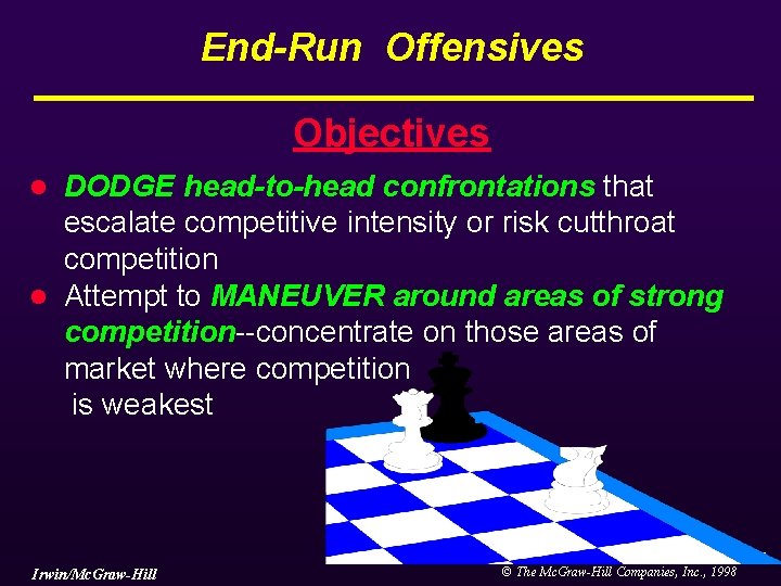 End-Run Offensives Objectives DODGE head-to-head confrontations that escalate competitive intensity or risk cutthroat competition End-Run Offensives Objectives DODGE head-to-head confrontations that escalate competitive intensity or risk cutthroat competition