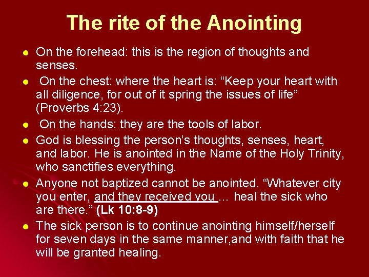 The rite of the Anointing l l l On the forehead: this is the The rite of the Anointing l l l On the forehead: this is the