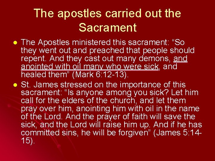 The apostles carried out the Sacrament l l The Apostles ministered this sacrament: “So The apostles carried out the Sacrament l l The Apostles ministered this sacrament: “So